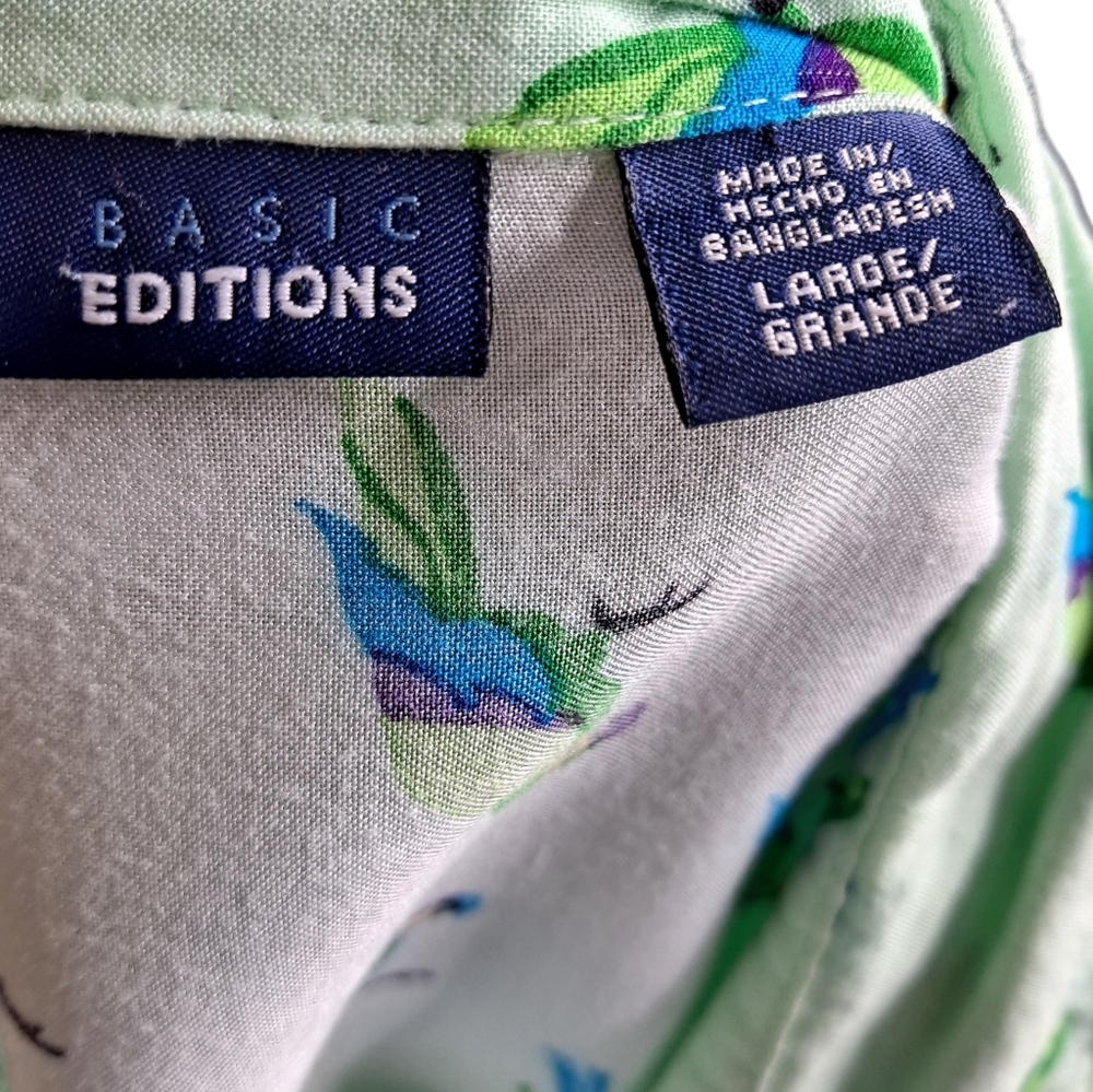 Basic Editions Print Birds Button Down Shirt L - image 6